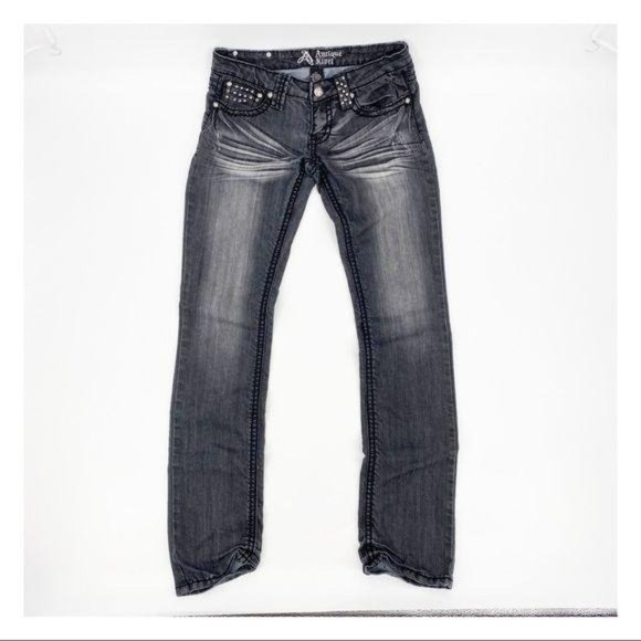 Antique Rivet Denim - Antique Rivet Straight Leg Black Denim Jeans Sz 27